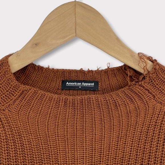 American Apparel Burnt Orange Distressed‎ Mock Neck Sweater - Picture 3 of 6